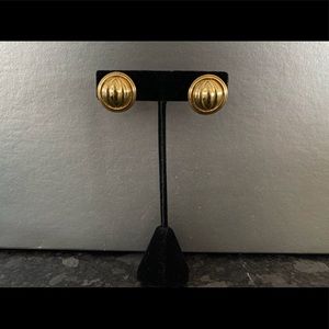 Gold-tone Ribbed Button-Style Clip Earrings